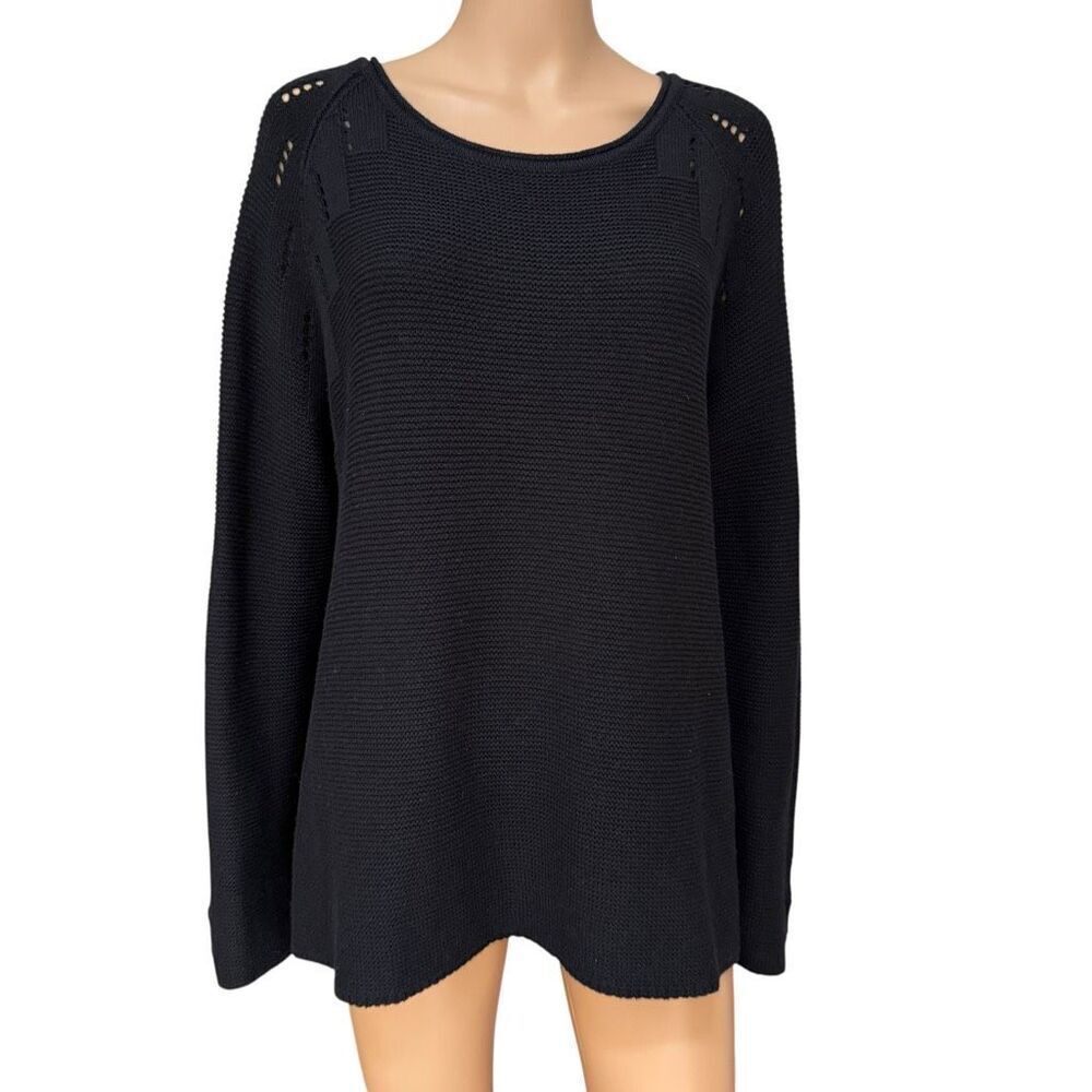 Soft Surroundings Black Crochet Knit Detail Cotton/Wool blend Sweater size PXL